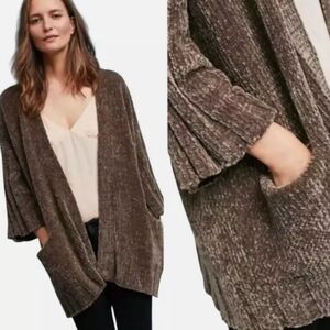 Anthropologie Moth Womens Oversized Brown Chenille Open Cardigan, size m